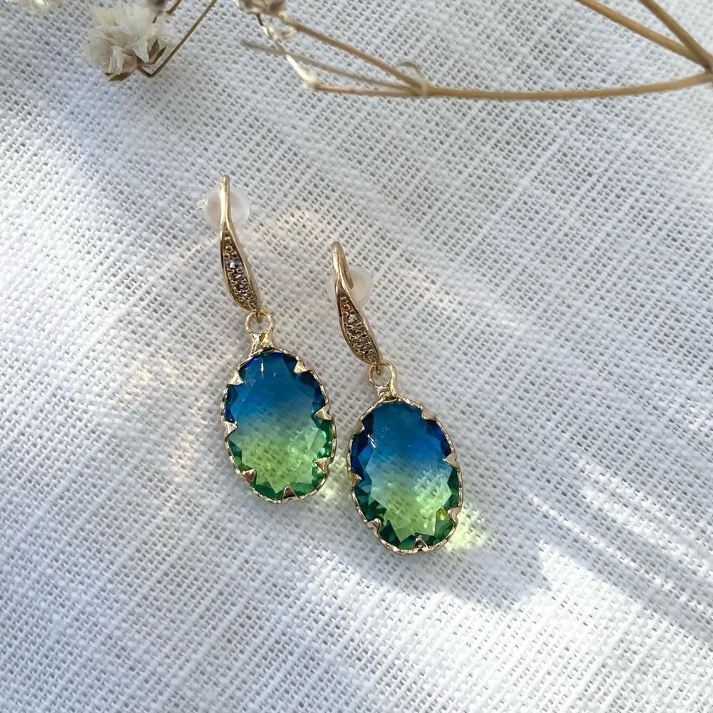 Zircon ombré drop earrings  💙💚 - Picture 2 of 3